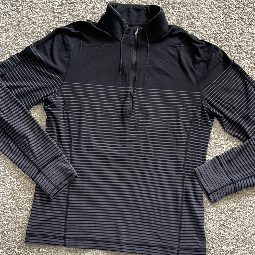 Lululemon Sweat Session 1/2 Zip Mens XL Black Gray Ombré Stripes Performance L*